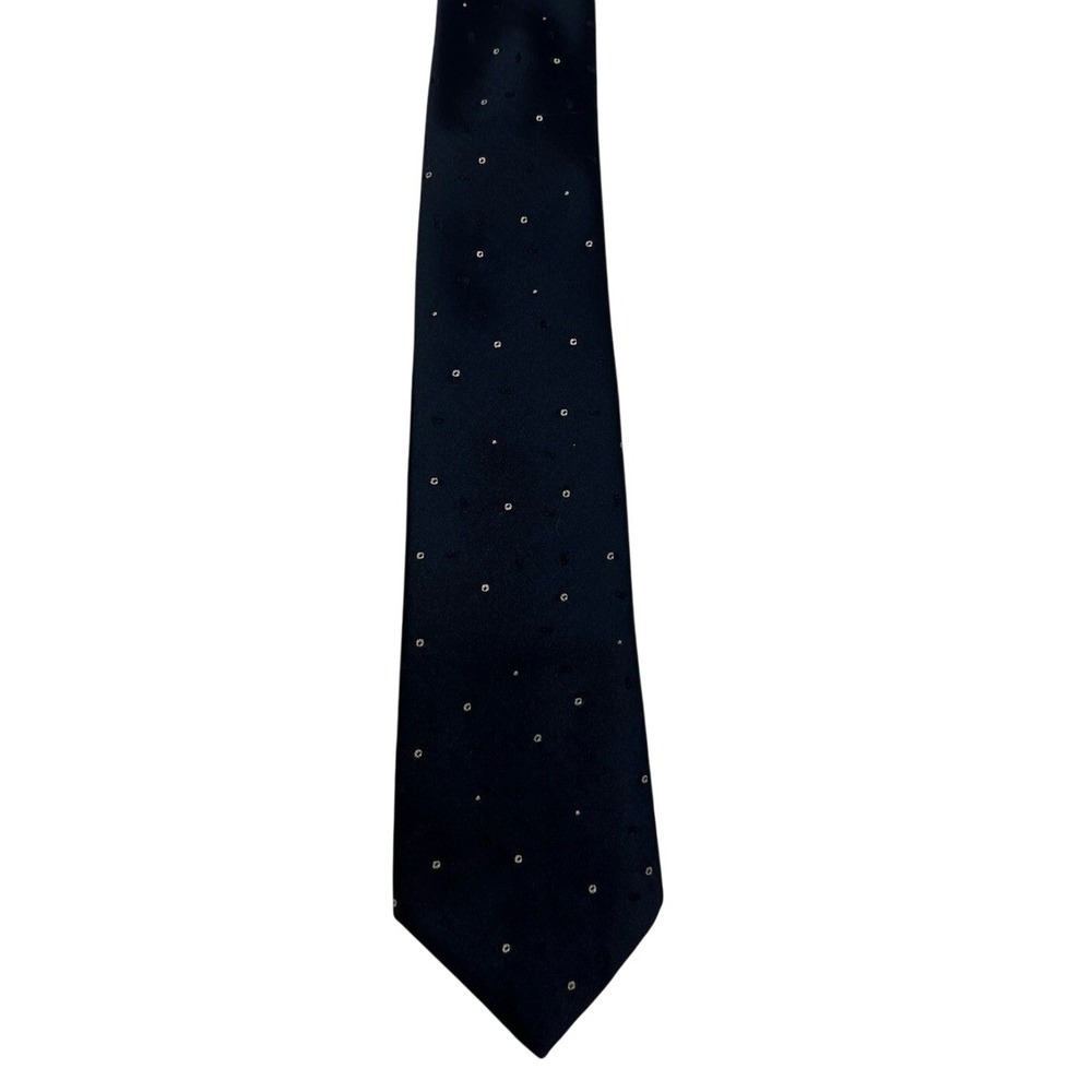 Johnny Carson Navy Blue Polyester Tie‎ with White Dot Pattern